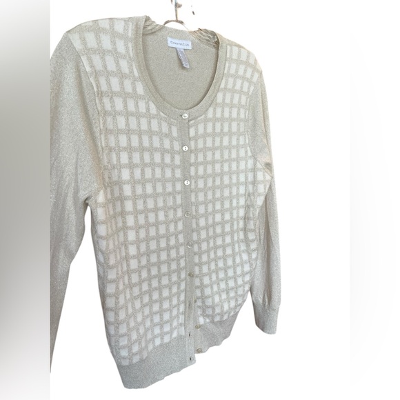 Charter Club Tan Cream Gold Cardigan Sweater Large Holiday Party - Picture 4 of 7